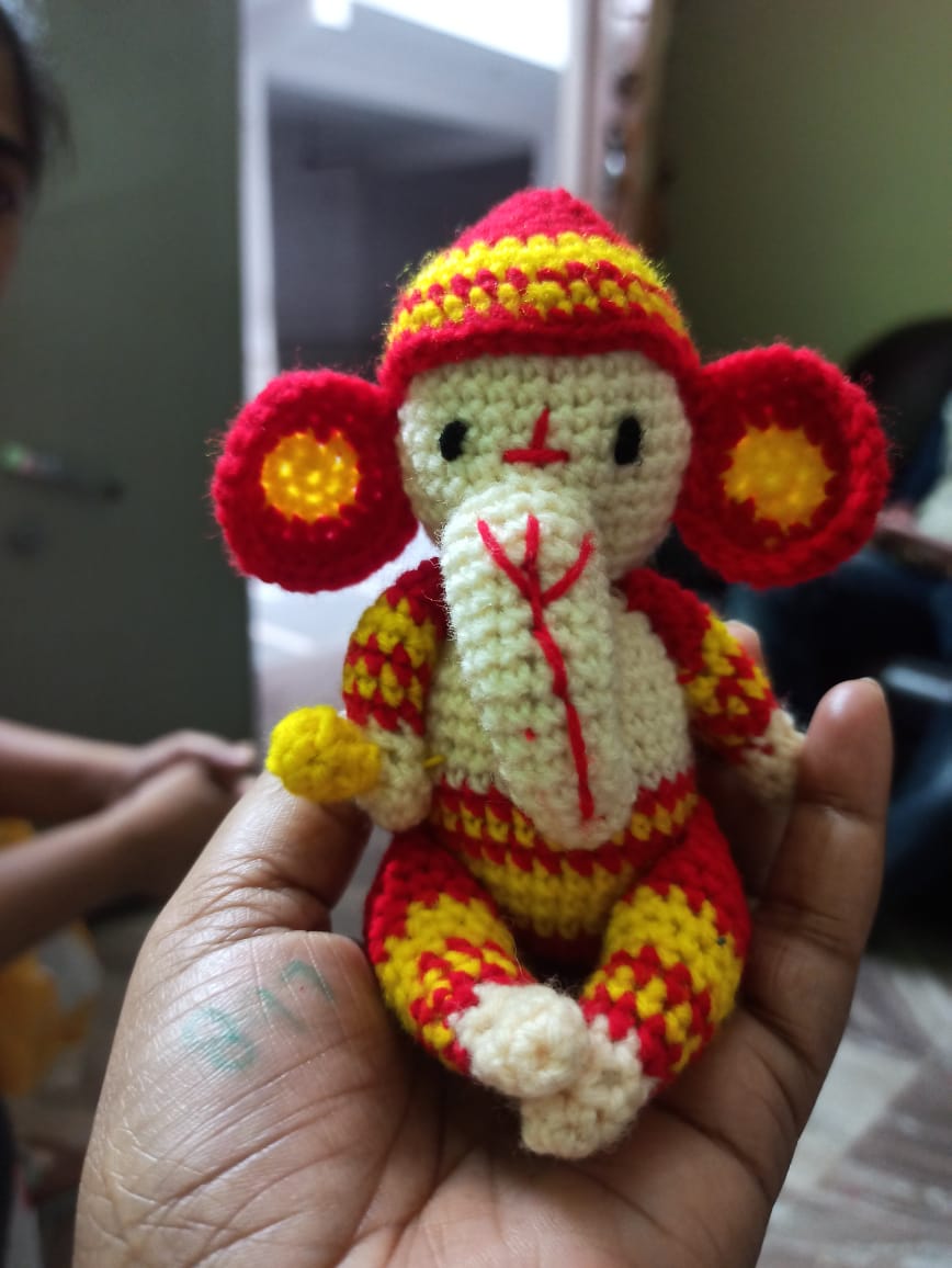 Crocheted Lord Ganesha figurine made by a woman beneficiary of Alina Parmartham Foundation