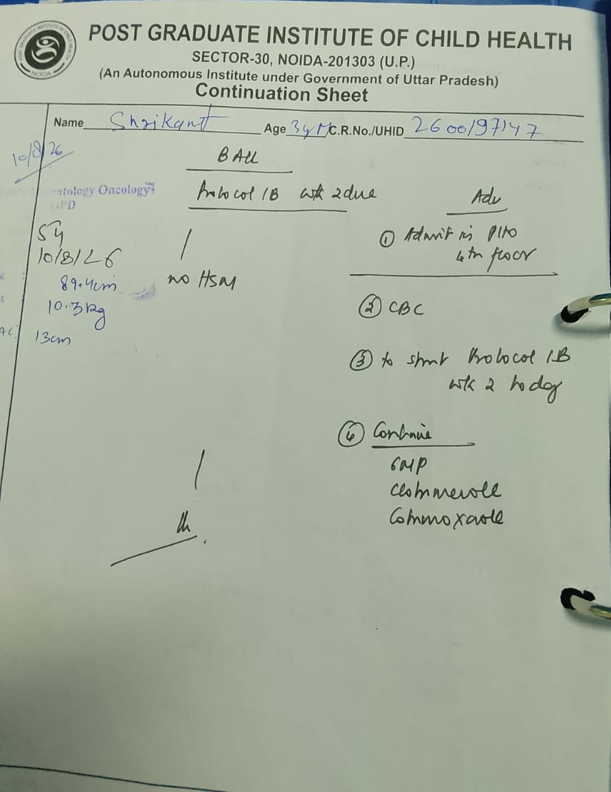Treatment Record — Post Graduate Institute of Child Health, Noida