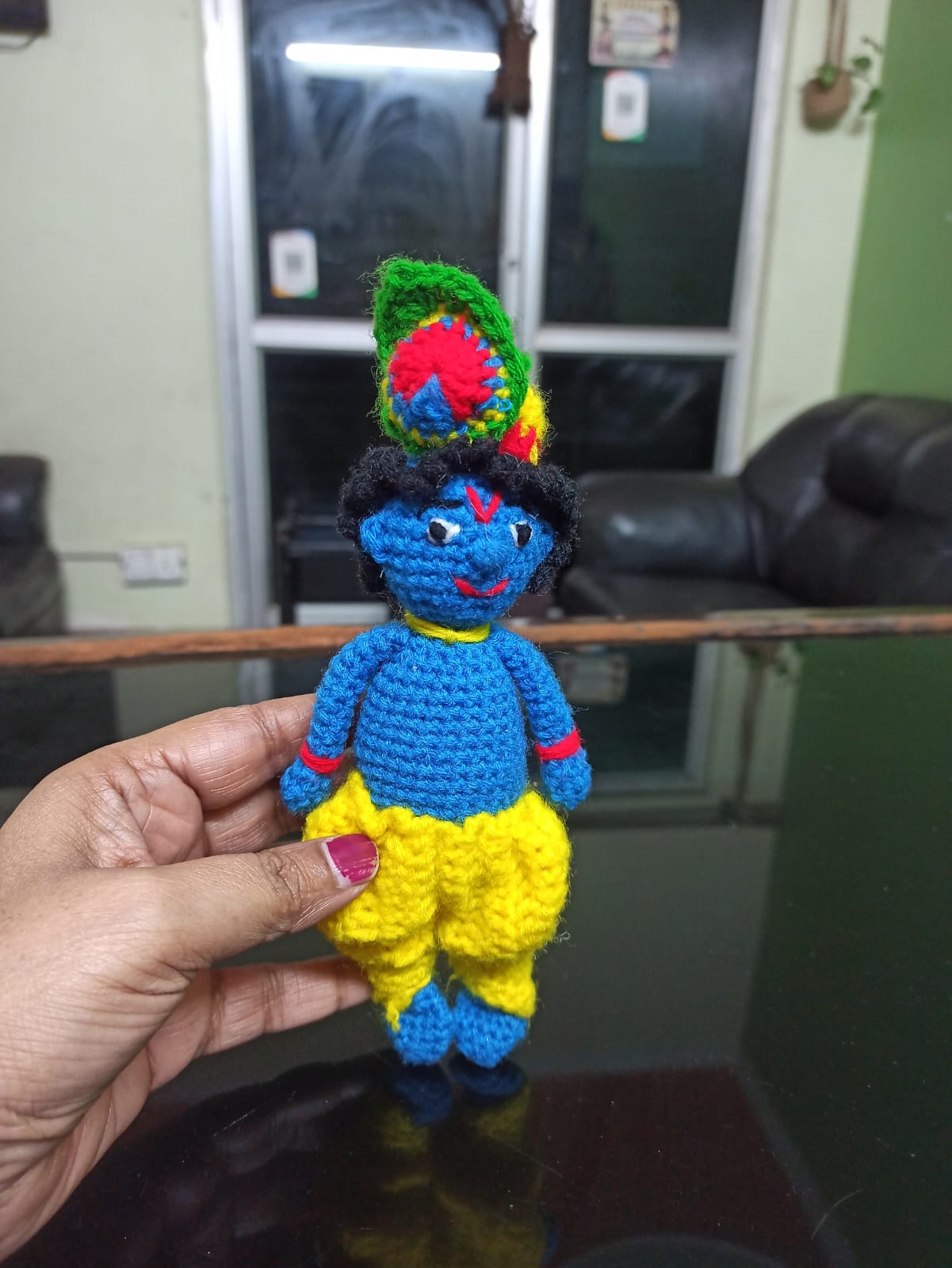 Crocheted Lord Krishna doll made by a woman beneficiary of Alina Parmartham Foundation